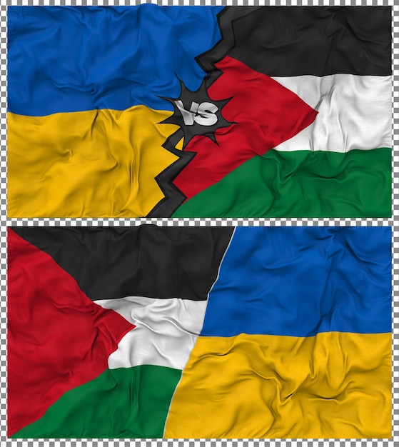 Palestina contro l'Ucraina Mezza bandiera combinata Tessuto Bump Texture Rendering 3D