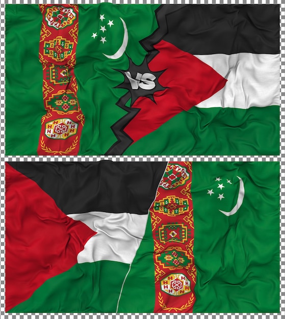 Palestina contro Turkmenistan Mezza bandiera combinata Tessuto Bump Texture Rendering 3D