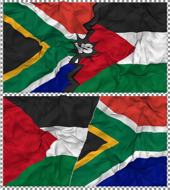 Palestine contre l'Afrique du Sud Half Combined Flag Cloth Bump Texture Rendering 3D
