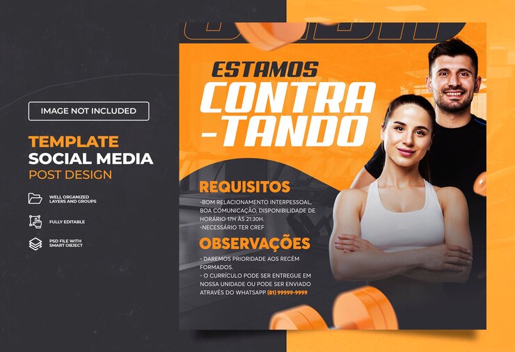 PSD palestra fitness social media banner feed modello psd portoghese brasiliano