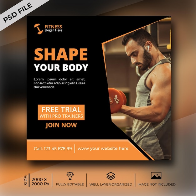 Palestra Fitness Social Media Post Template Design