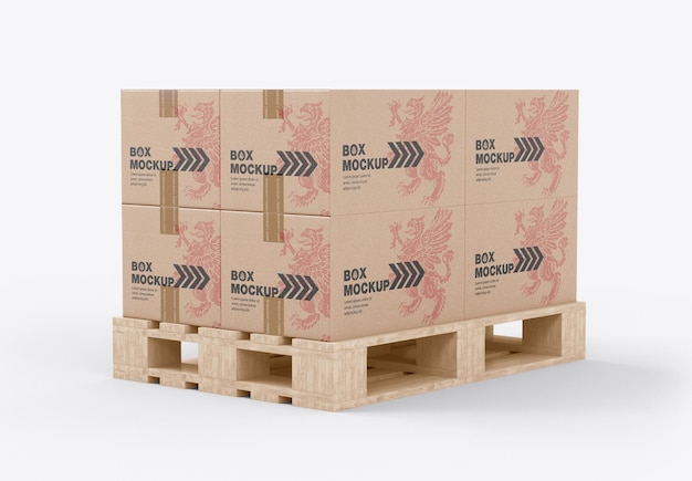 Palet con Kraft Boxes Mockup 3D render