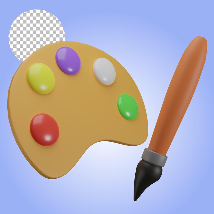 paleta de colores de pintura con pincel 3d lindo render fondo alfa