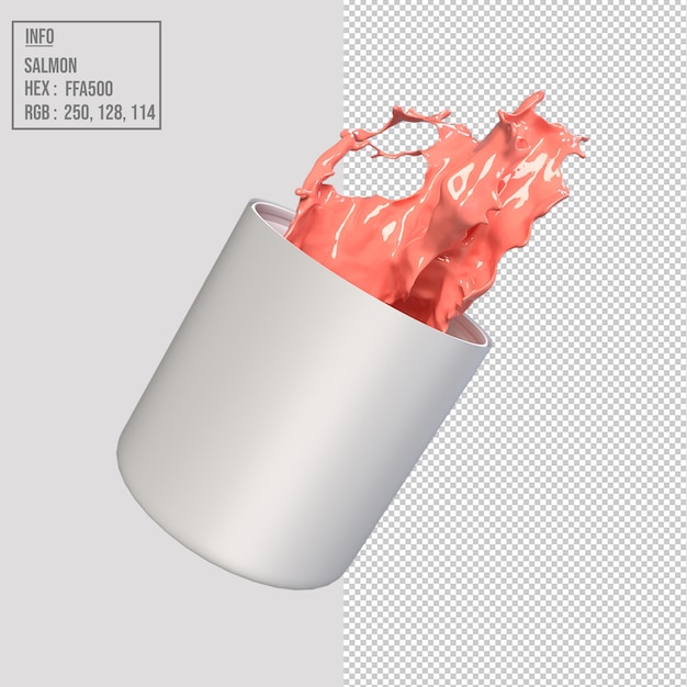 PSD paleta de cores salmon trend com ilustração de renderização 3d de efeito splash