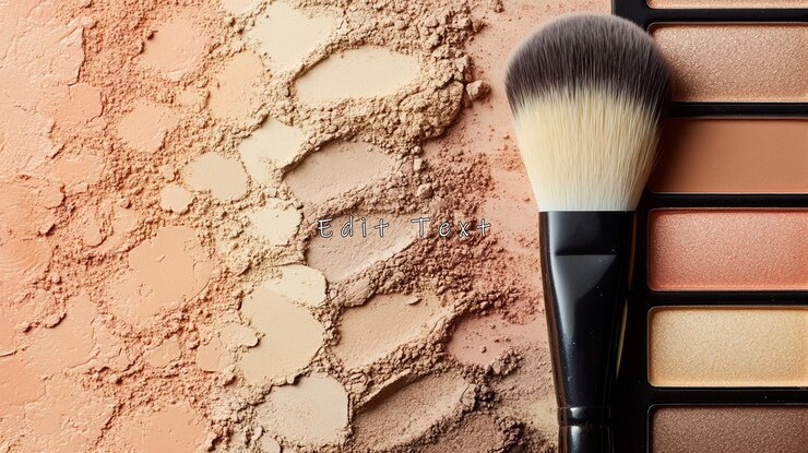 PSD paleta de maquillaje con pincel y polvo
