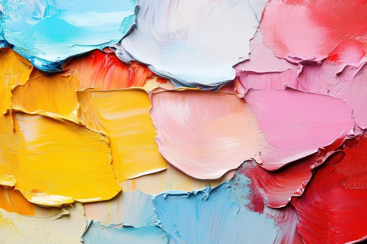 PSD paleta de pinturas abstractas coloridas con texturas y tonos vibrantes en una vista de cerca