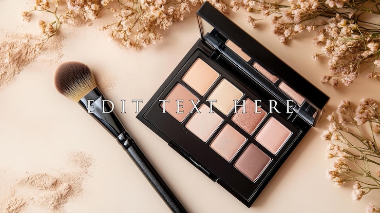 PSD paleta de sombras de ojos con pincel y flores