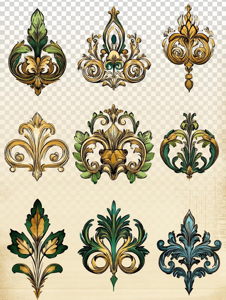 PSD palette de couleurs vintage clipart en or vert ivoire bleu