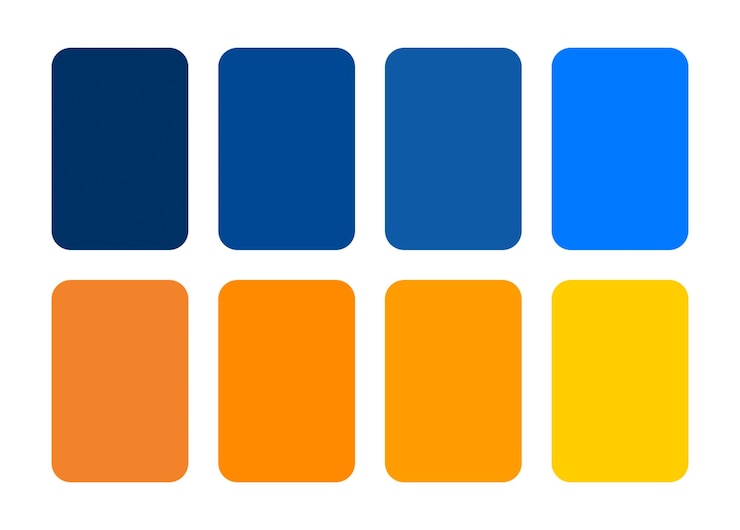 PSD palette di colori retrocromatici blu e arancione con diverse sfumature paletta de cor azul e laranja
