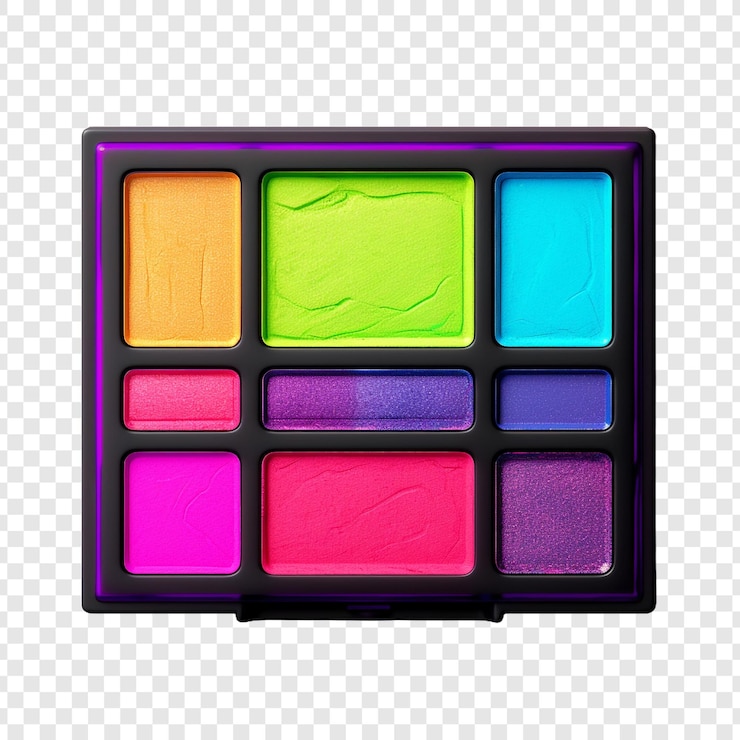 PSD palette di ombre per occhi al neon in colori vivaci isolati su uno sfondo trasparente