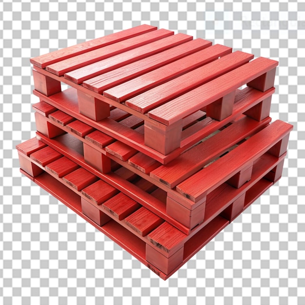 palettes de bois peintes en rouge sur un fond transparent