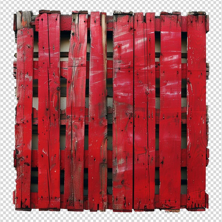PSD palettes en bois peintes en rouge isolées sur un fond transparent