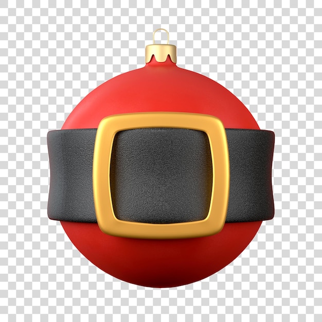 Palla di Natale rossa con cintura di Babbo Natale su sfondo bianco per lo spazio di copia Illustrazione di rendering 3D