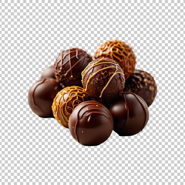 Palline di cioccolato o praline di caramelle isolate su uno sfondo trasparente