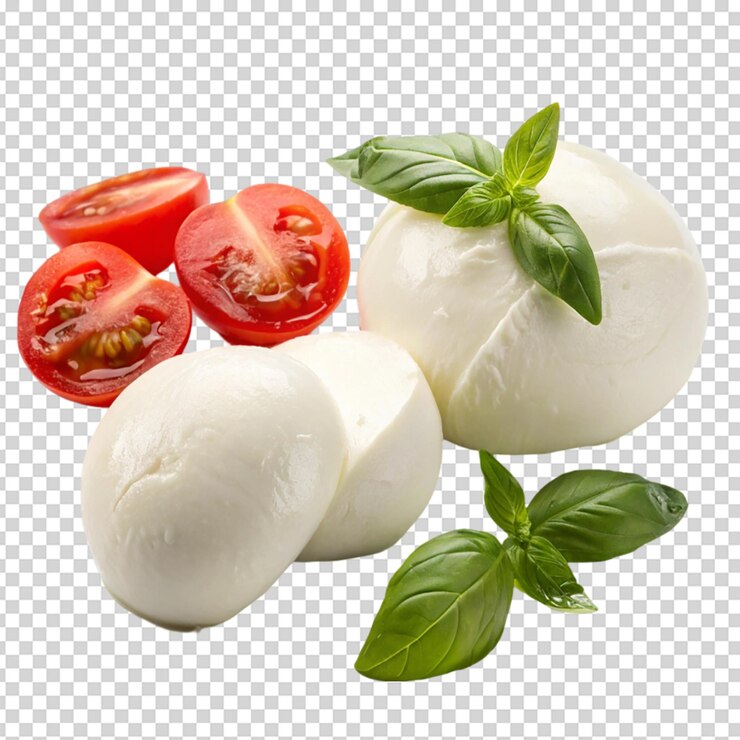 Palline di mozzarella fresche isolate su sfondo bianco