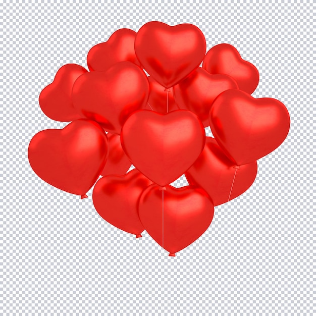 palloncini a forma di cuore rosso 3d isolati che galleggiano per lo sfondo del mockup di buon compleanno