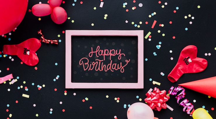 PSD palloncini di compleanno colorati con confetti