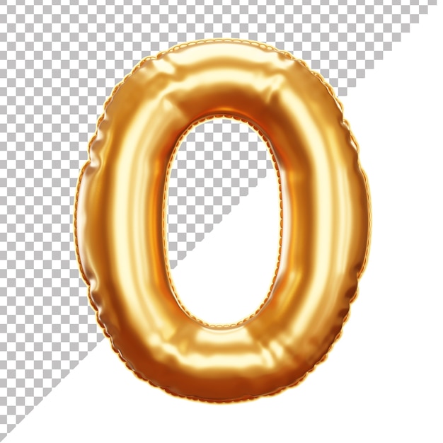 Palloncino in lamina di elio d'oro numero 0 realistico 3D isolato