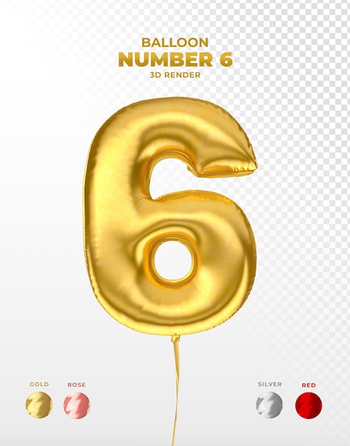 Palloncino realistico in lamina d'oro del numero 6 tagliato