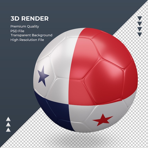 Pallone da calcio bandiera panamense realistica 3d rendering vista giusta