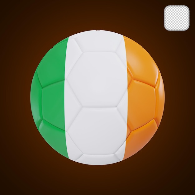 Pallone da calcio con l'illustrazione della bandiera dell'Irlanda 3d