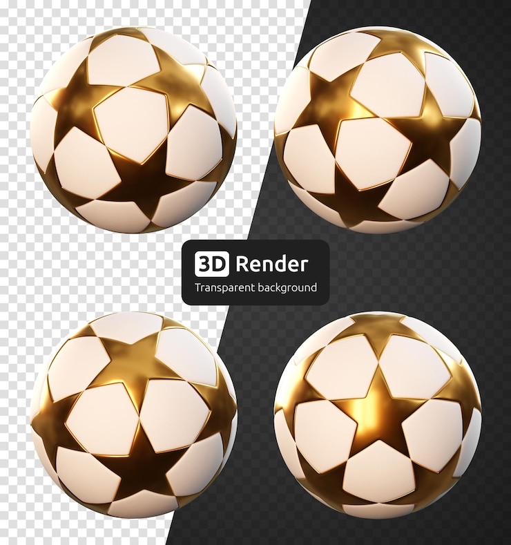 PSD pallone da calcio con stelle dorate isolato rendering 3d