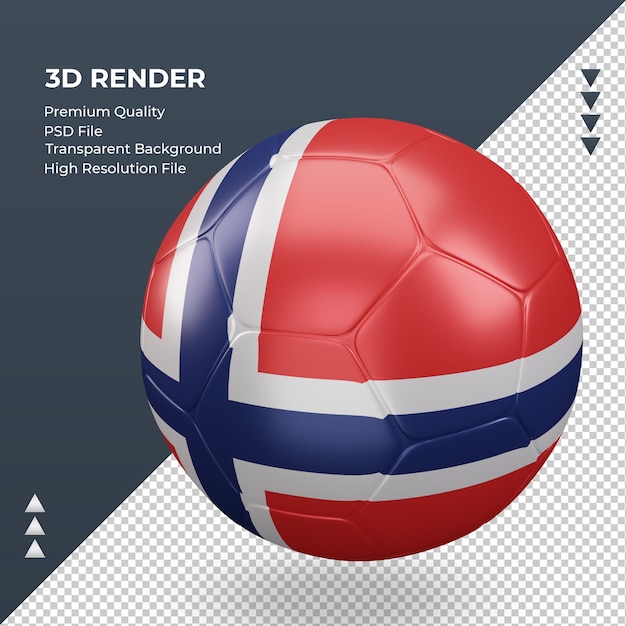 Pallone da calcio Norvegia bandiera 3d realistico rendering vista giusta