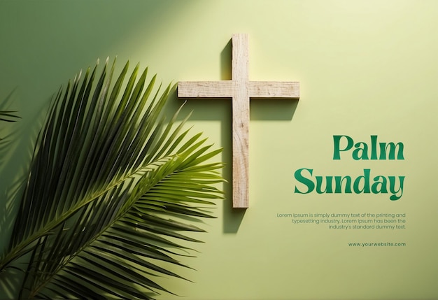 Palm sunday concepto ramas de palmeras con cruz cristiana decorada