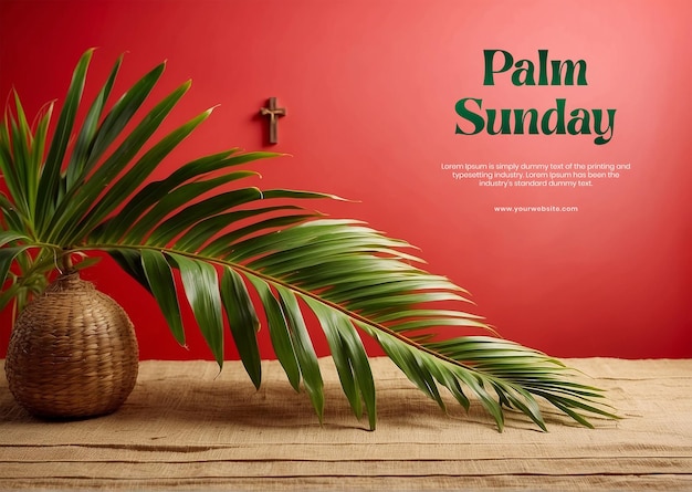 Palm Sunday concetto rami di palme con croce cristiana su tela