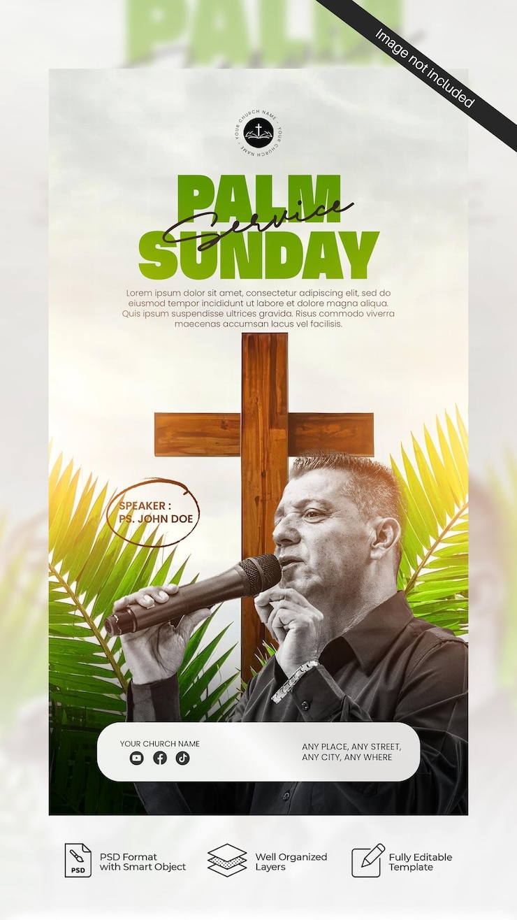 PSD palm sunday service the cross and palm leaves social media story template 02