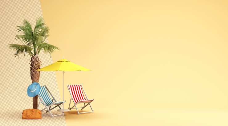 PSD palma con sedie a sdraio in rendering 3d