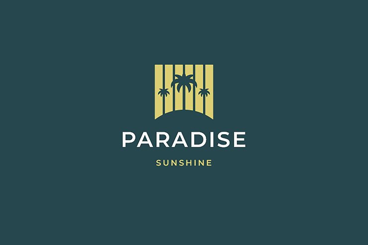 PSD palma del resort del paraíso silueta geométrica abstracta plantilla de diseño de logotipo de servicio de viajes
