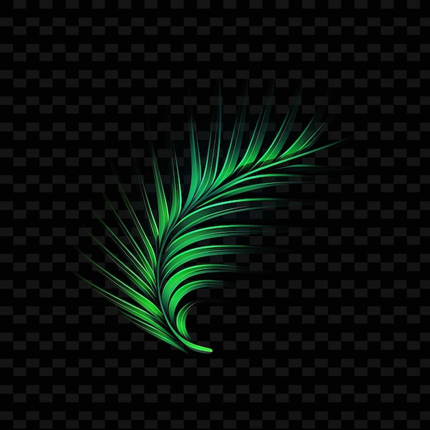 PSD palmblatt tropischgrün fließende neonlinien sonnendekorationen png y2k formen transparente lichtkunst