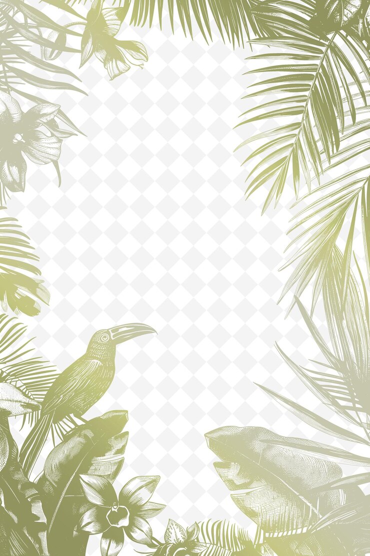 PSD palmblattrahmen mit orchideenblumen und tropischen vogeldekorationen kreative vektorkunstdesigns der natur