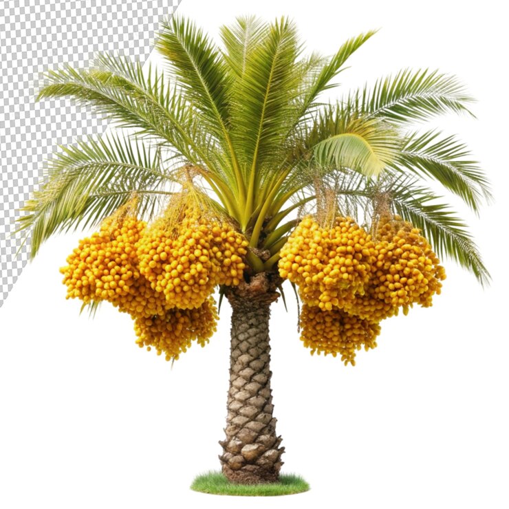 PSD palmera de dátiles amarilla cruda aislada sobre un fondo transparente