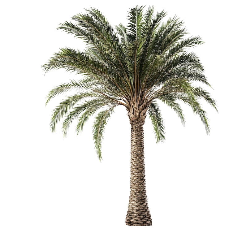 PSD una palmera está de pie en el medio de un fondo blanco