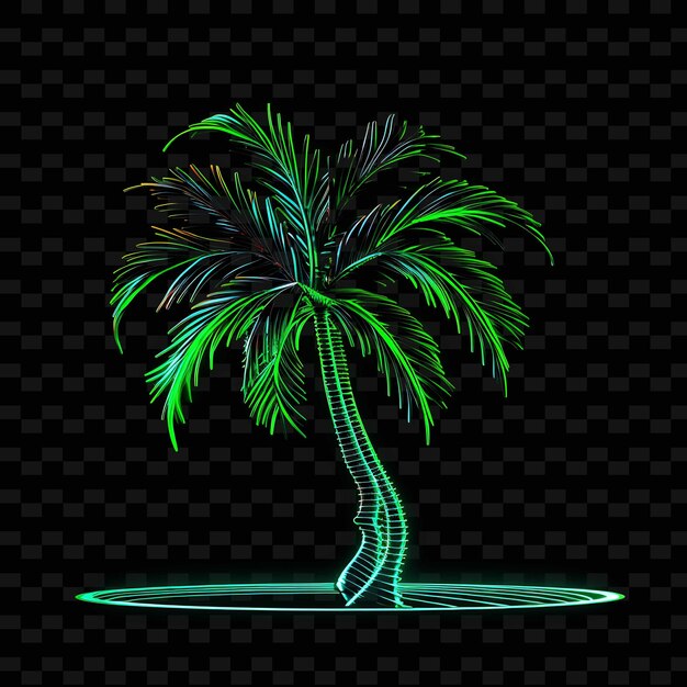 Palmeraie Vert Tropical Fluide Lignes Au Néon Décorations Au Soleil Png Y2k Formes Lumière Transparente Arts