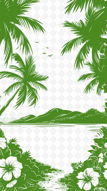 PSD palmeras en un fondo blanco con un fondo verde con una montaña en el fondo