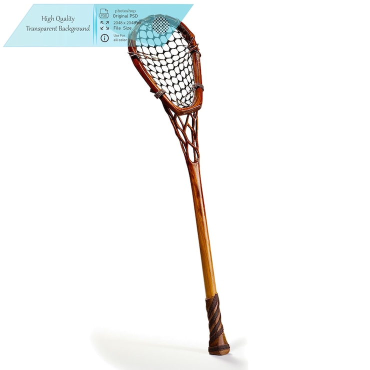 PSD un palo de lacrosse detallado con una cabeza de red y un fondo transparente de gripon