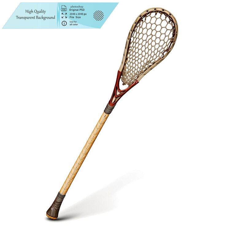 PSD un palo de lacrosse detallado con una cabeza de red y un fondo transparente de gripon