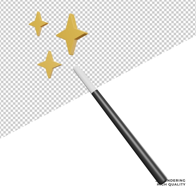 Palo mágico con vista lateral del elemento de espectáculo de estrellas Ilustración de renderizado 3d sobre fondo transparente