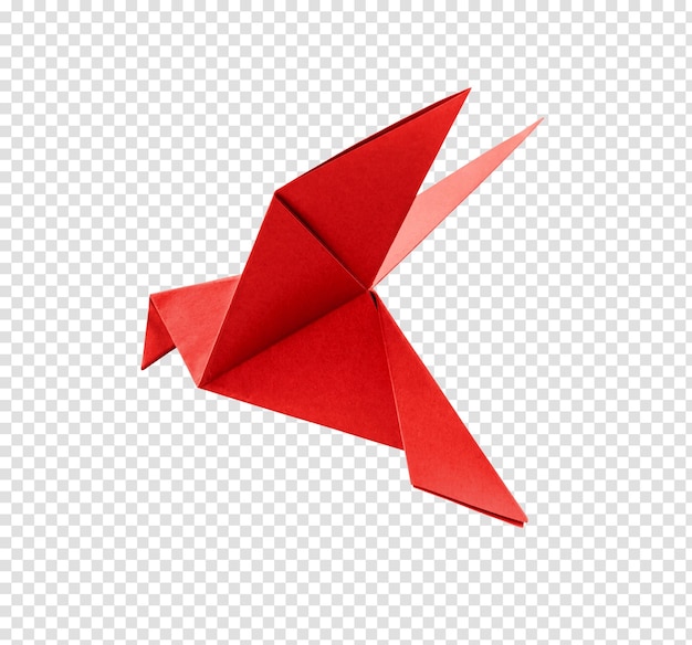 Paloma de papel rojo origami aislado sobre un fondo blanco.