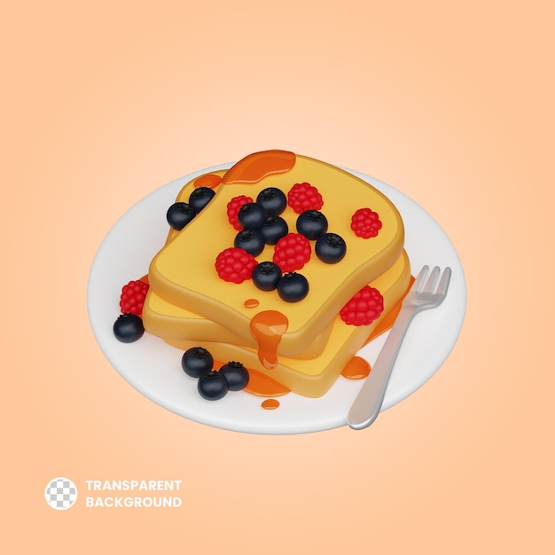 Pan con bayas icono de desayuno 3d