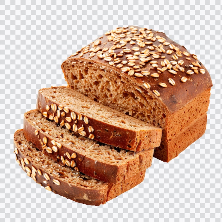PSD pan de grano entero en rodajas con semillas en la parte superior, ideal para comidas, bocadillos o desayunos saludables