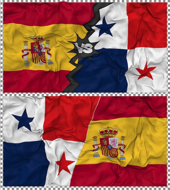 Panamá contra España Media bandera combinada con textura en 3D