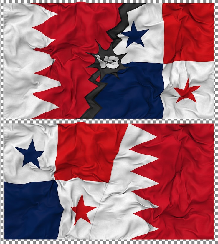 PSD panamá vs bahrein meia bandeira combinada textura de tecido de bump renderização 3d