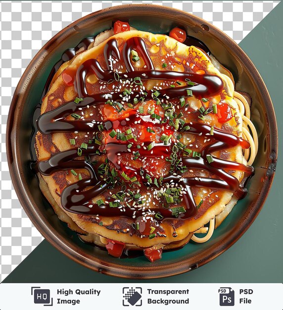 PSD pancake okonomiyaki com molho em um prato