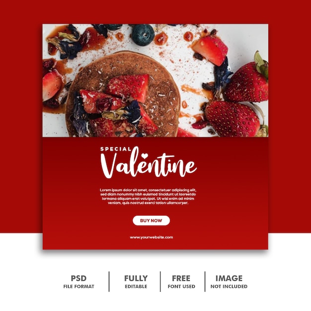 PSD pancake strawberry red template social media post valentine