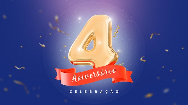 PSD pancarta de aniversario de 4 años