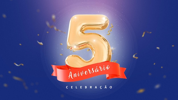 PSD pancarta de aniversario de 5 años